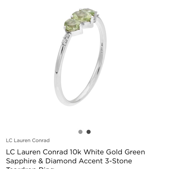 ISO Lauren Conrad White Gold Teardrop Green Sapphire Ring - Picture 3 of 3